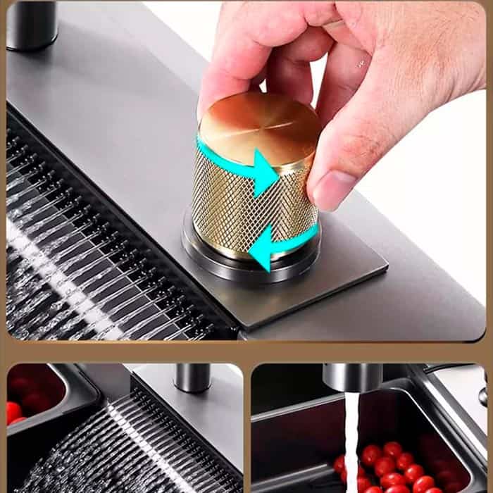 Chiuvetă smart bucătărie AQUA 2 inox gri antracit cu 5 funcții