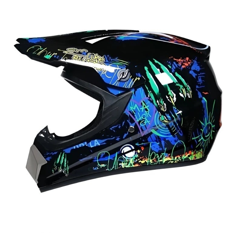 Cască cross Blaze FX neagră cu grafică multicoloră