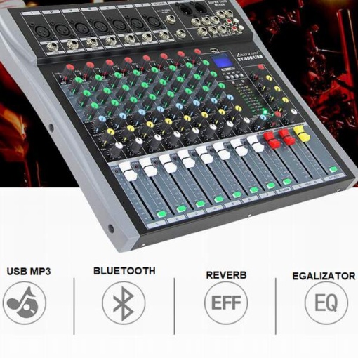 10-канален аудио миксер с USB и Bluetooth, LED индикатор, входове за микрофон/инструменти, функция за караоке, ефекти, Bluetooth, USB/SD, LCD - Img 5