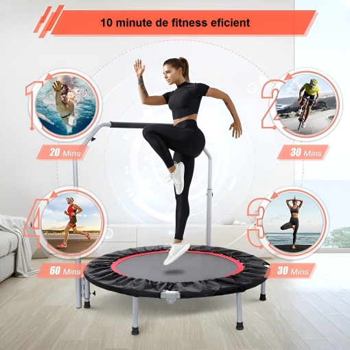 102 cm fitness trampoline with adjustable handle for adults and children, 120 kg, cardio training at home - Img 6