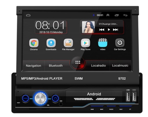 1DIN Navigation with Android 9 - MP5 Car Player with Flip-Down Screen - MirrorLink, FM Radio FM, GPS, 7'' Screen, Bluetooth, 60W Output - Img 3