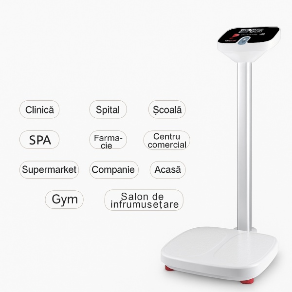 Cântar corporal profesional, inteligent, cu afișaj LCD, măsurare indice masă (BMI), înălțime, smart, pentru uz intens, maxim 180 kg - Img 6