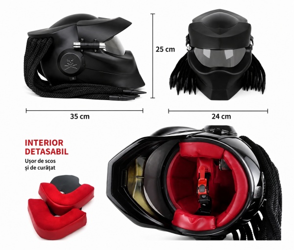 Cască Moto Predator Full Face cu Vizieră Fumurie, Ochelari de Soare Integrați, Lumină LED și Interior Detașabil pentru Motocicletă, ATV și Enduro Flytec - Img 8