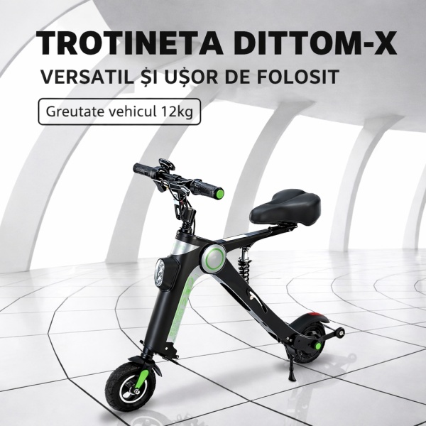Trotineta electrica pliabila cu sezut, 36V - 250w, 7.5Ah, ultra usoara si portabila, pentru adulti si copii, baterie Li-ion 7.5Ah