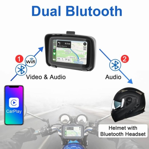 GPS, Sistem de navigație 5&amp;quot; pentru motociclete, cu ecran tactil, Wireless Android Auto, Wireless Carplay, aplicații, USB, Wi-Fi, Bluetooth - SatLink™ - Img 2