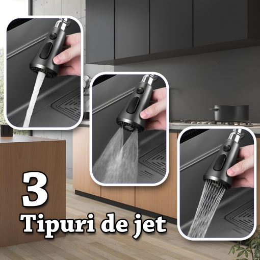 Chiuvetă bucătărie AQUA 2 cu duș extractabil și 3 tipuri de jet