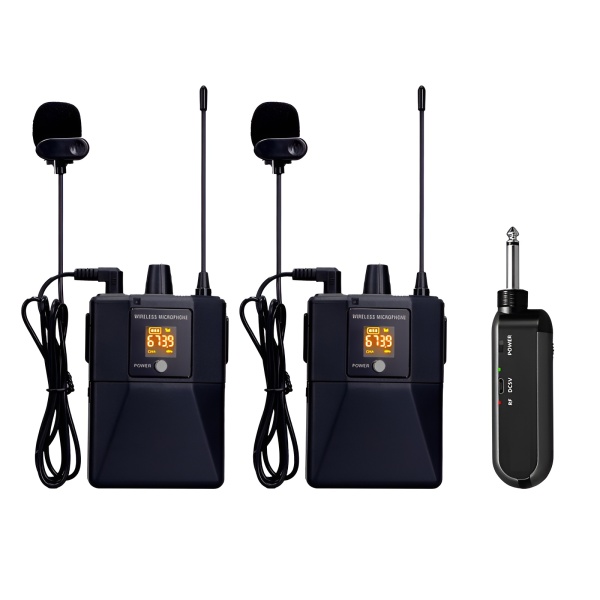Set Microfoane Lavalieră Wireless Profesionale cu Receptor – 2 Transmițătoare + 1 Receiver Karaoke & Conferințe