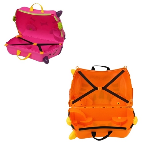 Troler Ride-On Pentru Copii, Valiza cu 4 roti directionale , Curea Transport, Suport Picioare,  roz