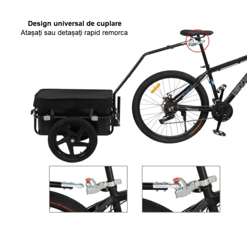 Detachable bicycle trailer, cargo trolley, steel frame, reflective elements, black - Img 3