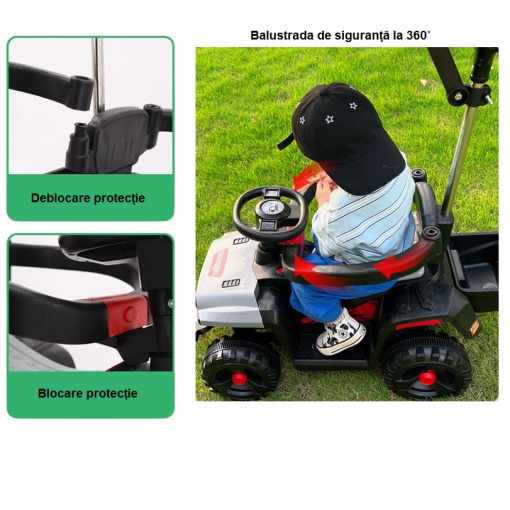 Electric car for children, ATV with push handle, remote control, music, lights, high-back seat, sunshade, 6V battery - Img 6