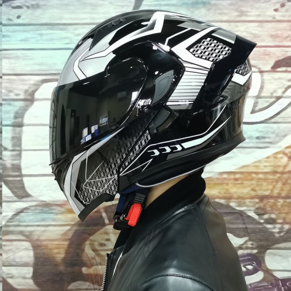 Full Face Flip Up Motorcycle/Scooter Helmet With Double Visor – Black/White Sport Design, Modular Folding System - Img 3