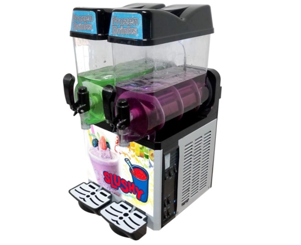 Aparat pentru granita, slushy, refrigerare automata, capacitate mare, 2 rezervoare, functie de pastrare la rece, afisaj LED, putere 600W