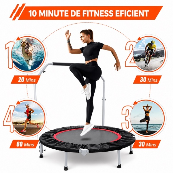 Home Fitness and Cardio Trampoline, Foldable, 102 cm, 120 kg, with Steel Springs - Img 7
