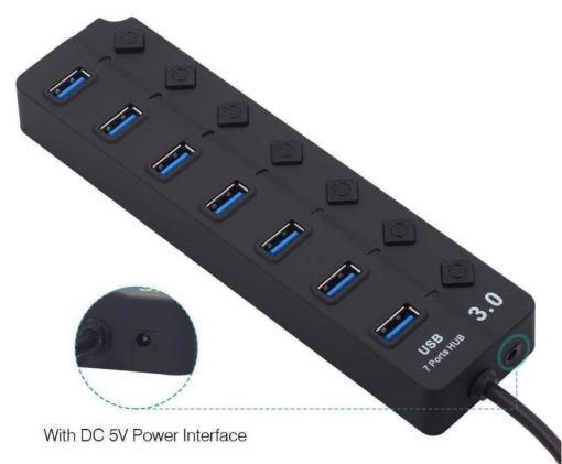 Hub USB 3.0, cu 7 porturi, adaptor alimentare, super viteză - Img 3