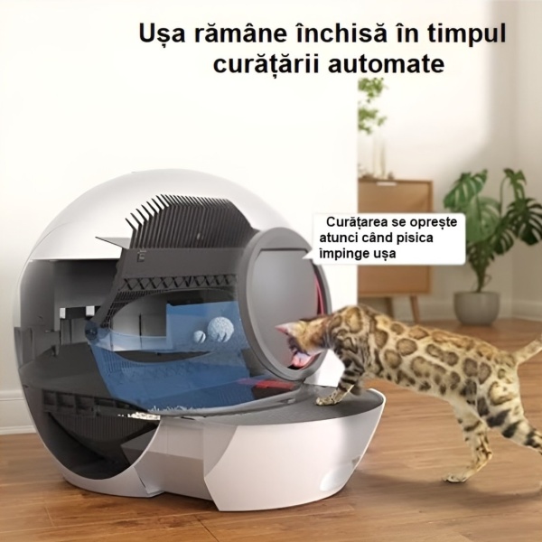 Litieră SMART cu sistem de curățare automată UV pentru pisici cu control din aplicație mobilă cu afisaj LED, senzor siguranță