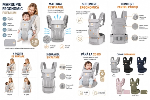 Port bebe ergonomic premium pentru copii si bebelusi, realizat din materiale confortabile si rezistente, ideal pentru utilizare zilnica si transport sigur.