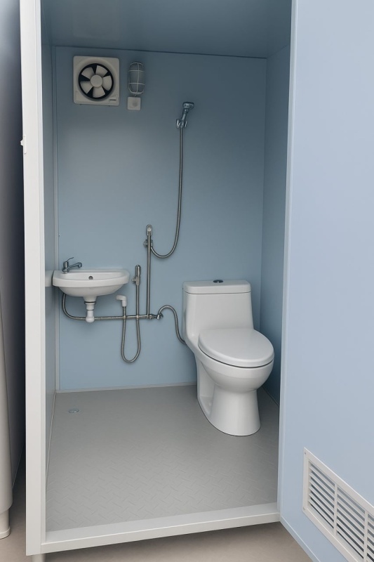 Modular toilet cabin for container - prefabricated complete bathroom with toilet, shower and sink, tiny house, office, construction site - DenisNetwork™ - Img 7