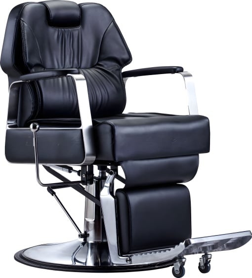 Scaun Salon, Frizerie, Coafor, Barber, Reglabil pe înățime, Model modern, Capitonat cu piele ecologică neagră