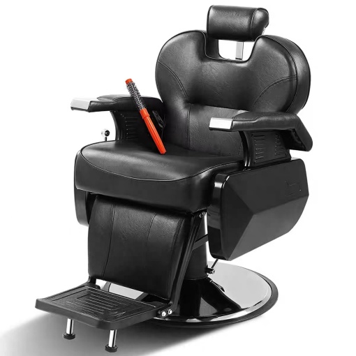 Scaun Salon , Frizerie, Coafor, Barber, Reglabil pe înățime, Model Roma, Capitonat cu piele ecologică neagră