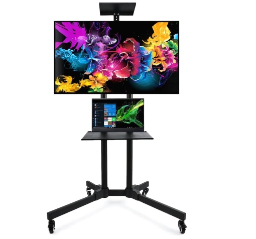 Stand/Stativ/Suport mobil 3 în 1 pentru TV de 32&quot;-65&quot; + Laptop + Cameră web, cu roți blocabile, utilizare la ședințe, prezentări, petreceri etc.
