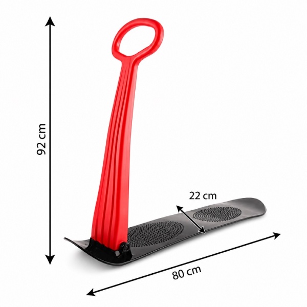 Dimensiuni trotinetă roșie: 92 cm înălțime, 80 cm lungime și 22 cm lățime