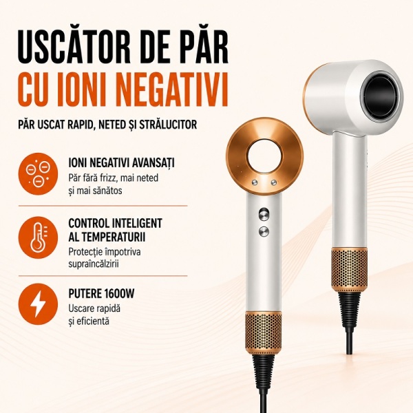 Uscător de păr profesional / Feon cu Ioni Negativi 1600W, uscare rapidă, păr neted fără electrizare - Img 4