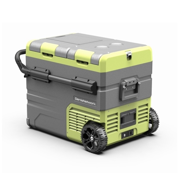Frigider auto bicameral cu roti vedere exterioara design compact pentru autorulota - DenisNetwork™