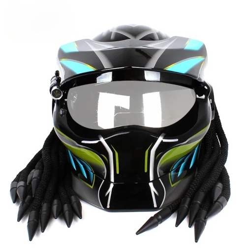 Vedere frontala casca Predator cu ochelari de soare integrati antiaburire