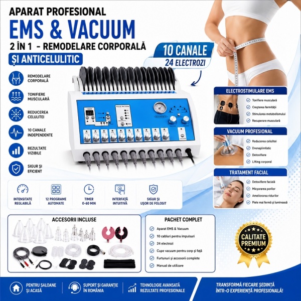 Aparat Profesional EMS &amp; Vacuum 2 în 1 – Remodelare Corporală, Tonifiere și Anticelulitic - Img 3