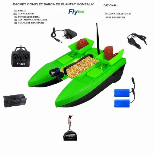 Barca/Navomodel de pescuit plantat si nadit momeala cu telecomanda Flytec D15, 3 cuve, 2 motoare,2xAcumulatori 5200mAh