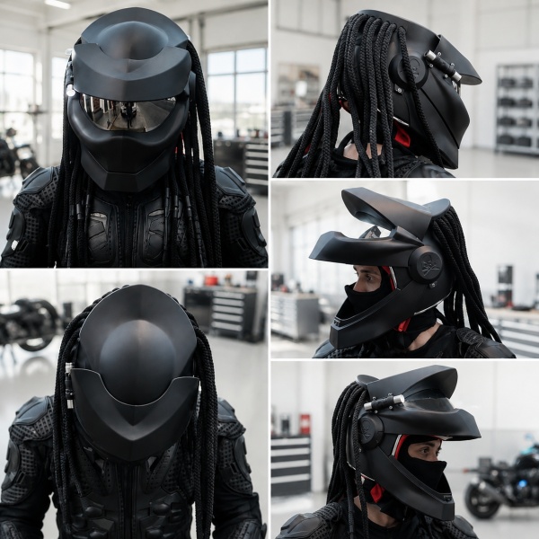 Cască Moto Predator Full Face cu Vizieră Fumurie, Ochelari de Soare Integrați, Lumină LED și Interior Detașabil pentru Motocicletă, ATV și Enduro Flytec - Img 3