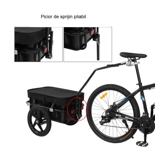 Detachable bicycle trailer, cargo trolley, steel frame, reflective elements, black - Img 4