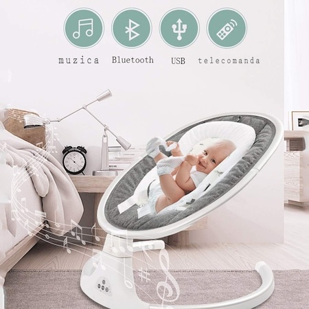 Electric Swing, Rocking Chair with Folding Roof and Mosquito Net for Babies, Bluetooth Connection, Telephone, Remote Control, Toys and Songs - Img 5