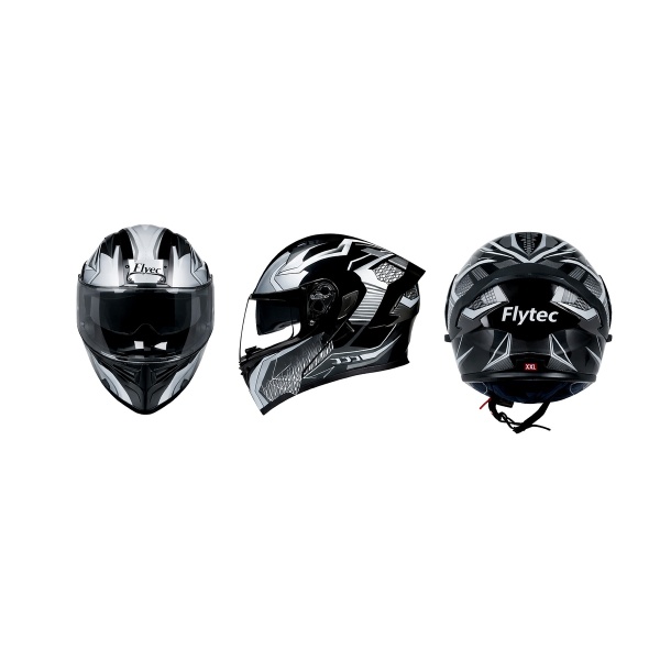 Full Face Flip Up Motorcycle/Scooter Helmet With Double Visor – Black/White Sport Design, Modular Folding System - Img 6