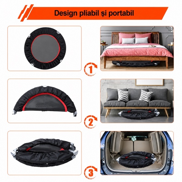 Home Fitness and Cardio Trampoline, Foldable, 102 cm, 120 kg, with Steel Springs - Img 4