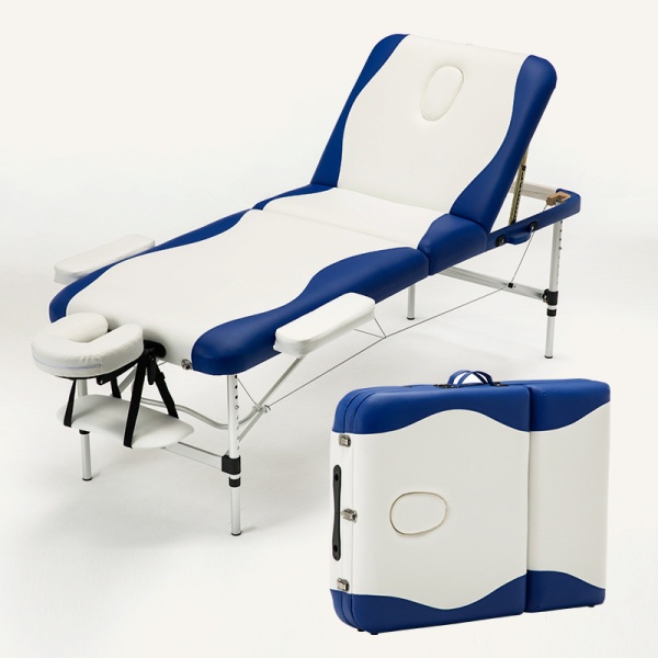 Masă masaj premiun, 220 cm x 70 cm cu înălțime reglabilă, Pat masaj ușor, din aluminiu, cu 3 zone, portabil cu husă și toate accesoriile, SPA, cosmetică, tatuaje, aplicare gene - Img 2