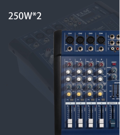 Mixer audio profesional cu amplificare, putere 2x250 W, 4 canale, 16 efecte, egalizator 5 benzi, Bluetooth, USB/MP3 și Sound Card - Img 4