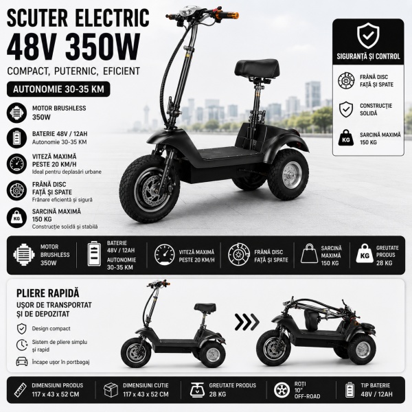 Motocicletă / Trotinetă 36V-500W 10Ah cu șezut reglabil, Scuter electric, Închidere la cheie (Copy 1) - Img 2