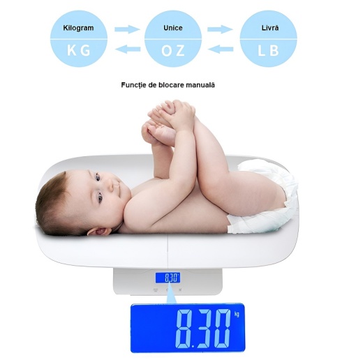 Multifunctional electronic scale for babies and children, with measuring tray, LCD screen, maximum load 100kg - Img 4