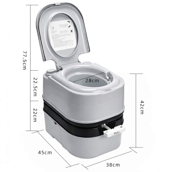 Dimenisuni Toaletă portabilă 24L cu husă de transport inclusă pentru deplasări Flytec