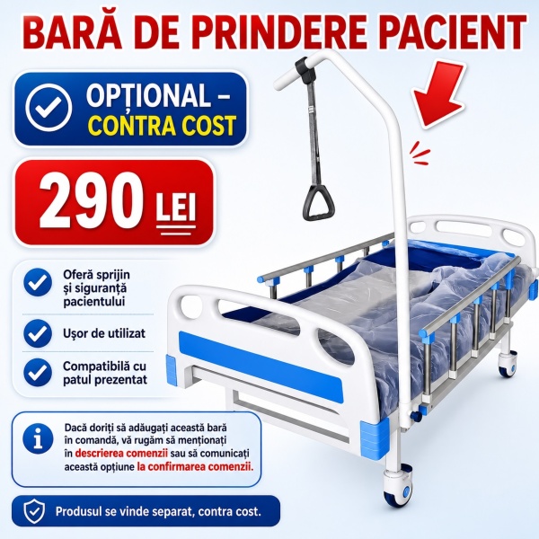 Professional medical folding hospital bed with mattress, 4 sections, 200 kg support, back and leg adjustment, infusion support - Dr.Denis™ - Img 9