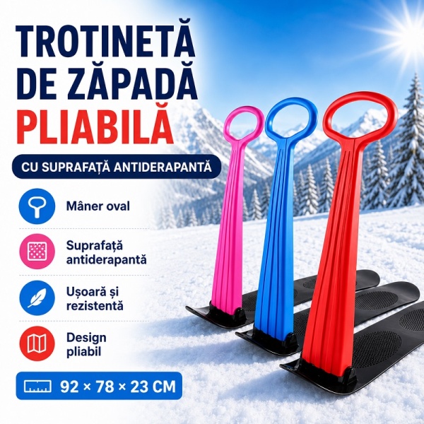 Trotinete de zăpadă pliabile pe fundal montan, cu dimensiuni 92 × 78 × 23 cm - DenisNetwork