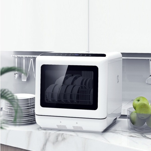 Mini mașină de spălat vase albă cu display LED și 6 programe