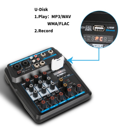 Mixer audio cu Bluetooth Record Multi-purpose 4 canale Input Mic Line Insert Stereo USB Playback, USB Interface and a Sound Card