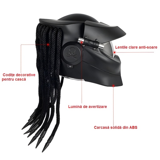 Casca Moto Full-Face, Open-Face, Vizieră Fumurie, Personalizată Predator, Marimi: M, L, XL - Flytec™ - Img 4