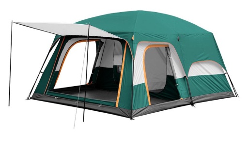 Cort de camping înalt, 4 persoane, cu terasă, 2 zone, 2 uși și 2 ferestre