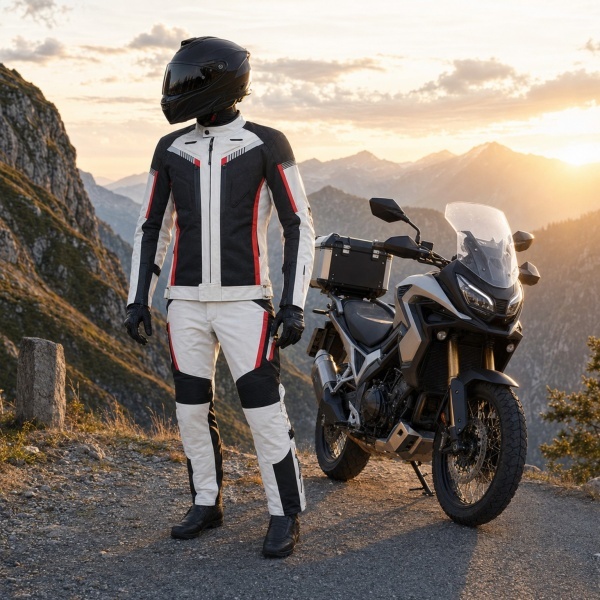 Costum motocicletă touring Flytec purtat în aventură montană