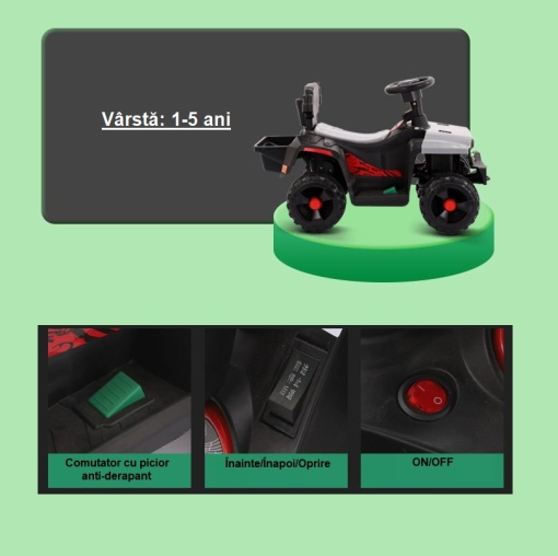 Electric car for children, ATV with push handle, remote control, music, lights, high-back seat, sunshade, 6V battery - Img 8