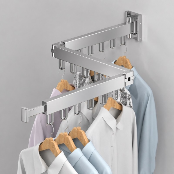 Foldable hanger rack 200 cm, 24 hangers, durable and resistant, adjustable, 180° rotation, made of aluminum, gray - Img 2
