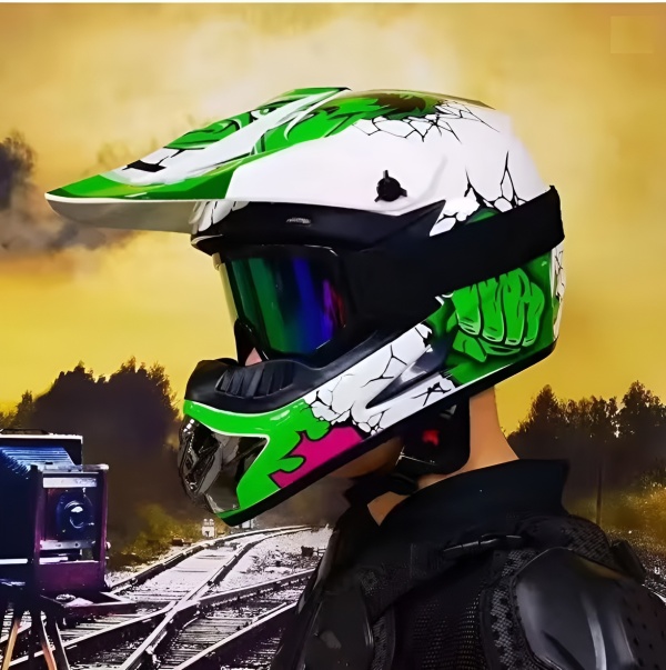 casca cross profesionala cu design agresiv verde neon pentru motociclete off road siguranta si stil rider - Flytec™
